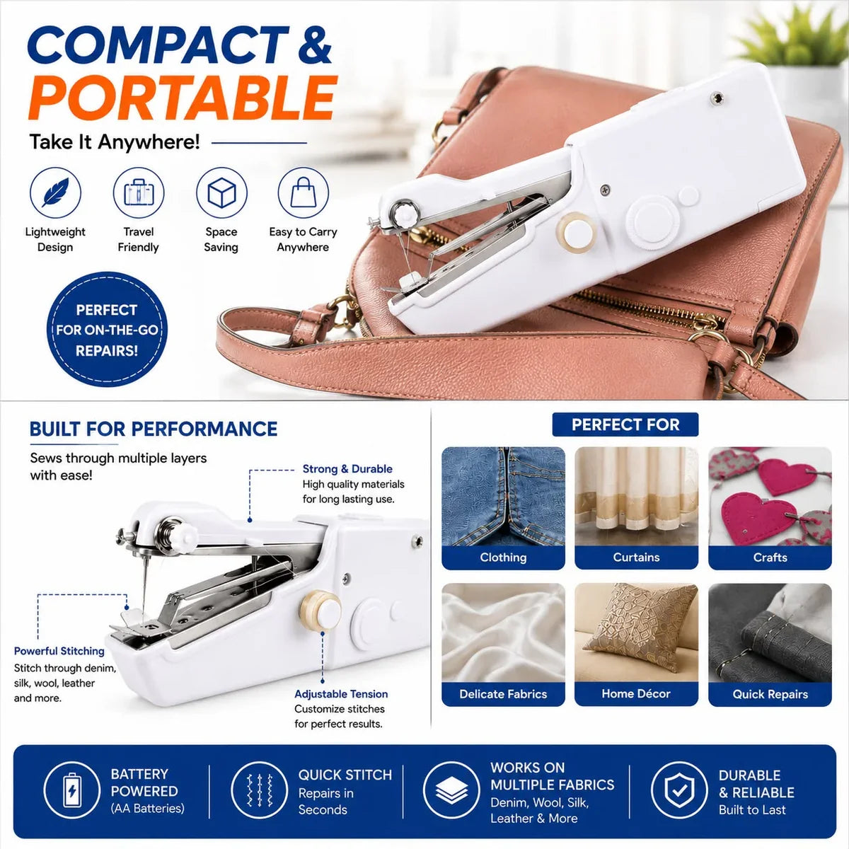 Mini Portable Stitching Machine – Compact Handheld Sewing Machine