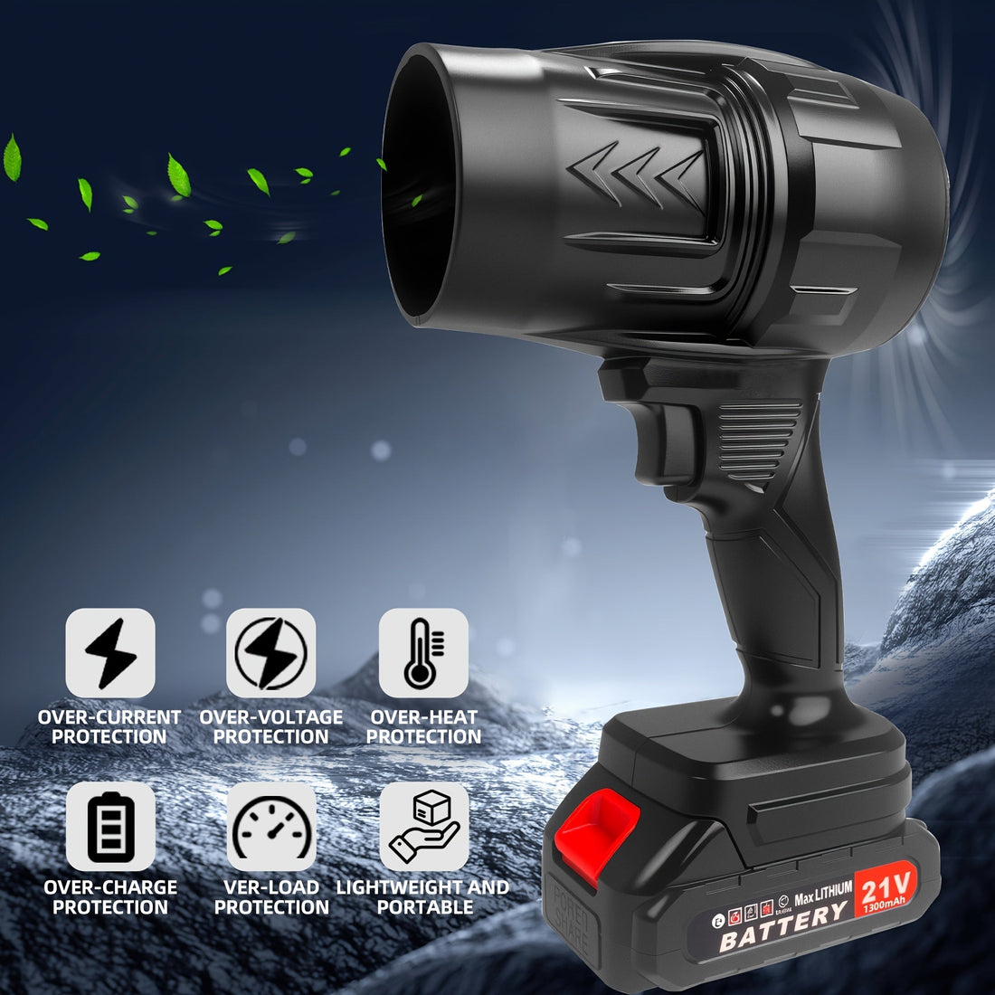 Turbo Jet Blower with 2 Batteries & Charger | Portable Car Dryer, Snow & Dust Removal, Lawn & Home Cleaning